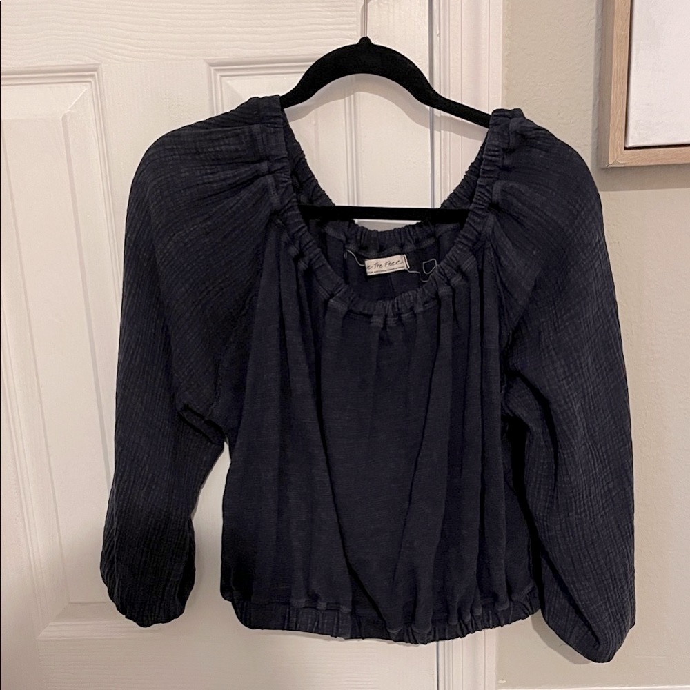 Women's We The Free Navy off shoulder top, elastic necklace and bottom